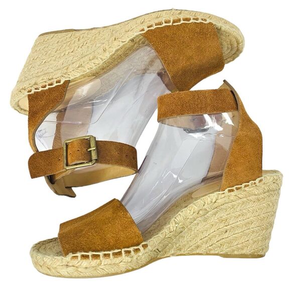 J Crew Brown Suede Corsica Espadrille Wedge Sandals Size 9 - 3.75" Heel Dark Tan - Picture 2 of 9